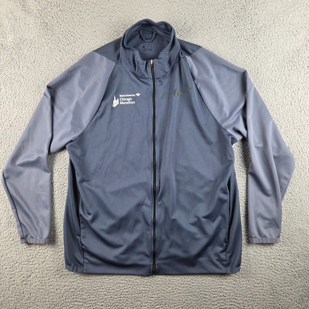 Nike Bank of America Chicago Marathon Jacket Mens XL Blue Gray Full‎ Zip